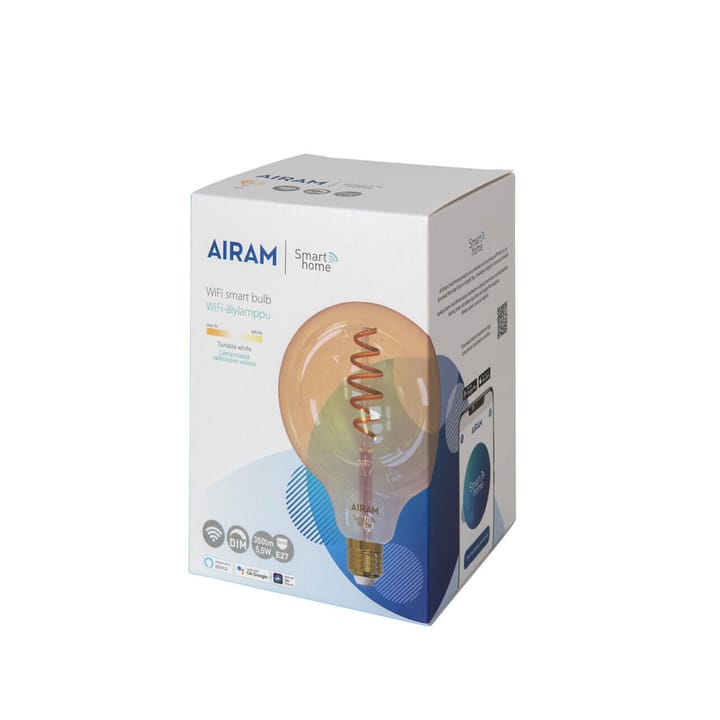 Airam Smarta Hemp Filament LED-globe lyskilde, amber, 125mm, spiral e27, 6w Airam