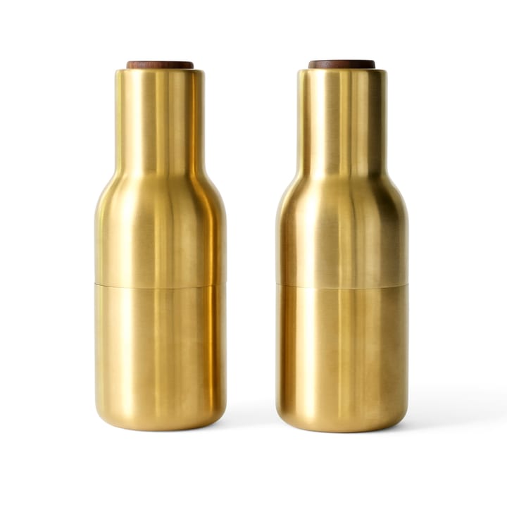 Bottle Grinder krydderikværn metal 2-pak, Brushed brass (låg i valnød) Audo Copenhagen