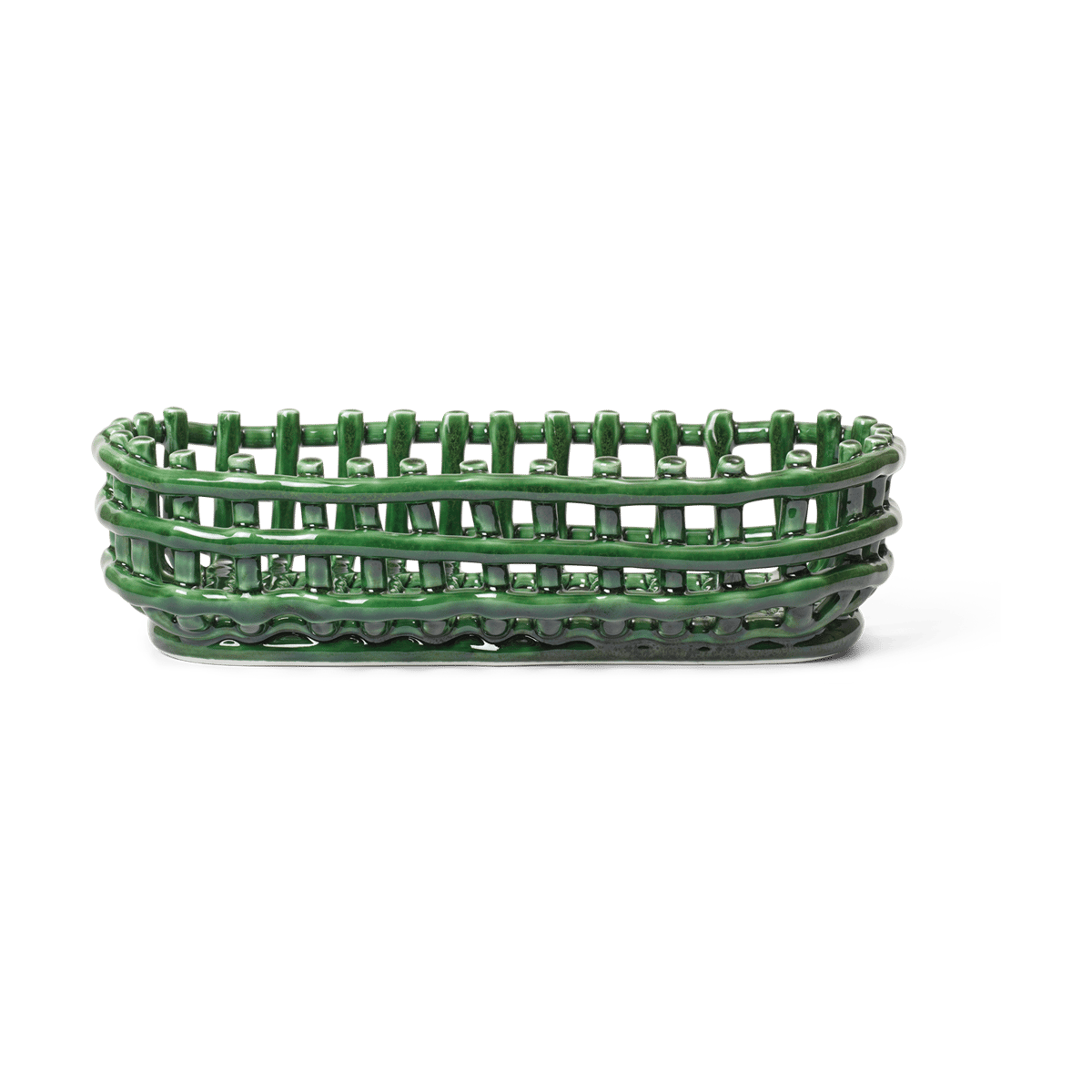 ferm LIVING Ceramic flettet kurv oval 15×30 cm Emerald Green