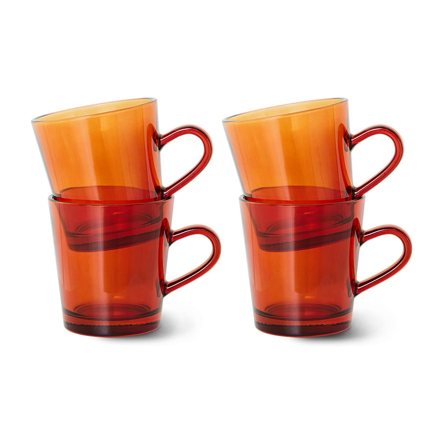 HKliving 70’s glassware kaffekop 20 cl 4-pak Amber brown