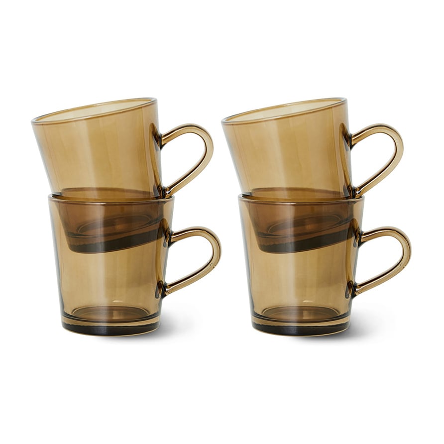 HKliving 70’s glassware kaffekop 20 cl 4-pak Mud brown