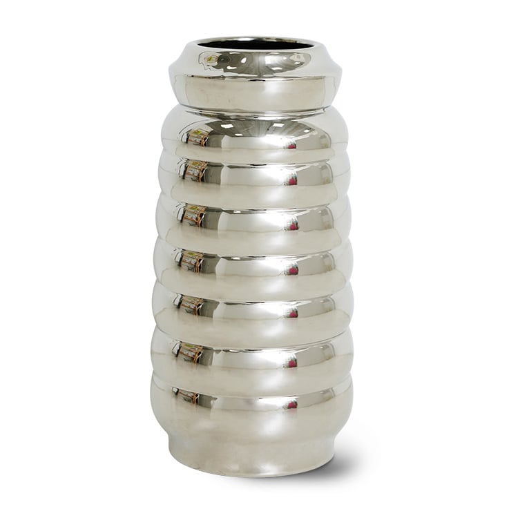 HKliving Ceramic ribble vase 28,9 cm Chrome