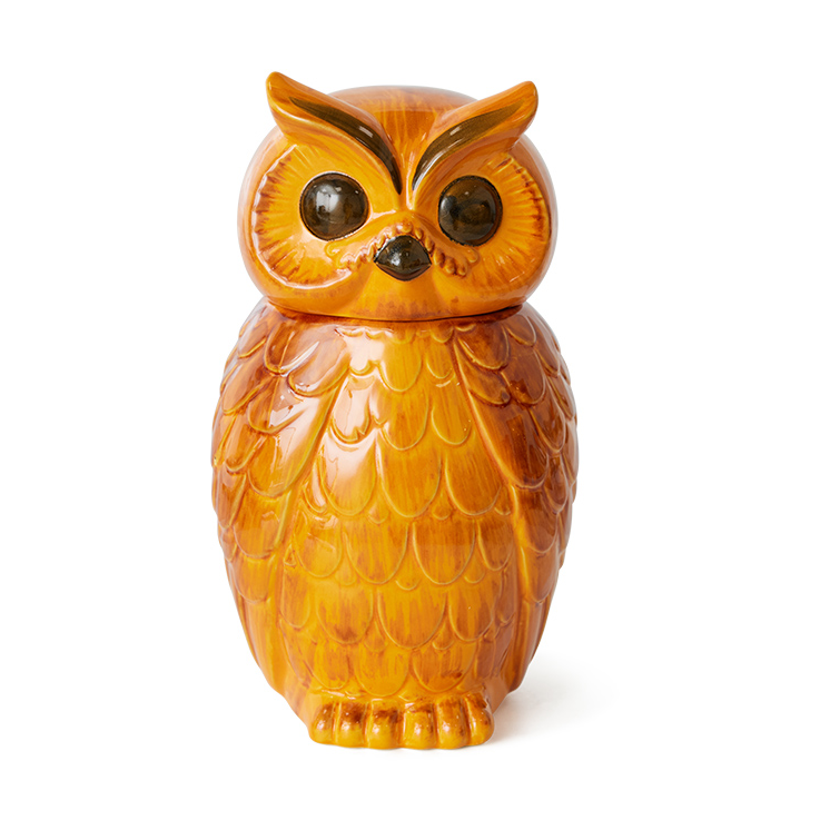 HKliving Keramisk owl opbevaringskrukke Tangerine