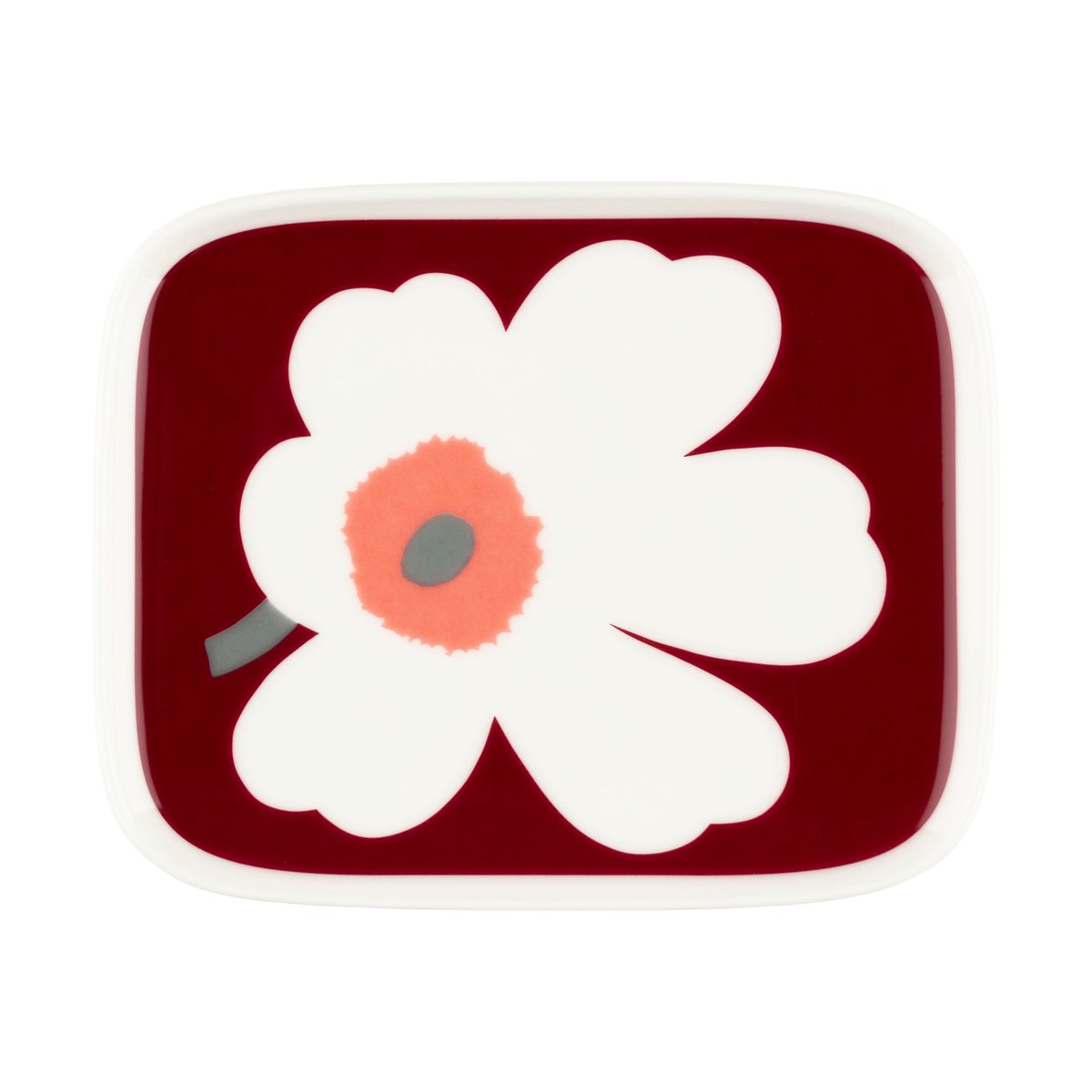 Marimekko Juhla Unikko tallerken 12×15 cm White-dark cherry-ash grey