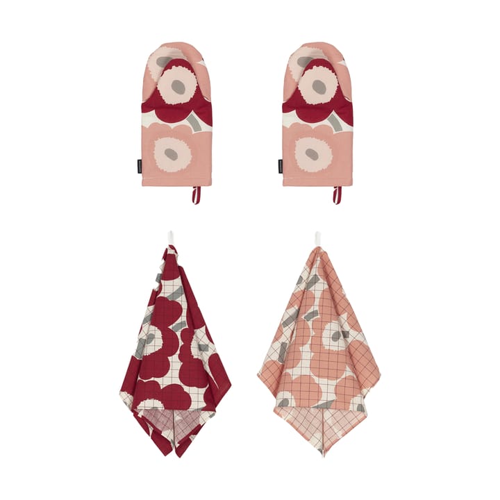 Pieni Unikko forklæde+grydevante 4 dele, Cotton-dark cherry-rose Marimekko