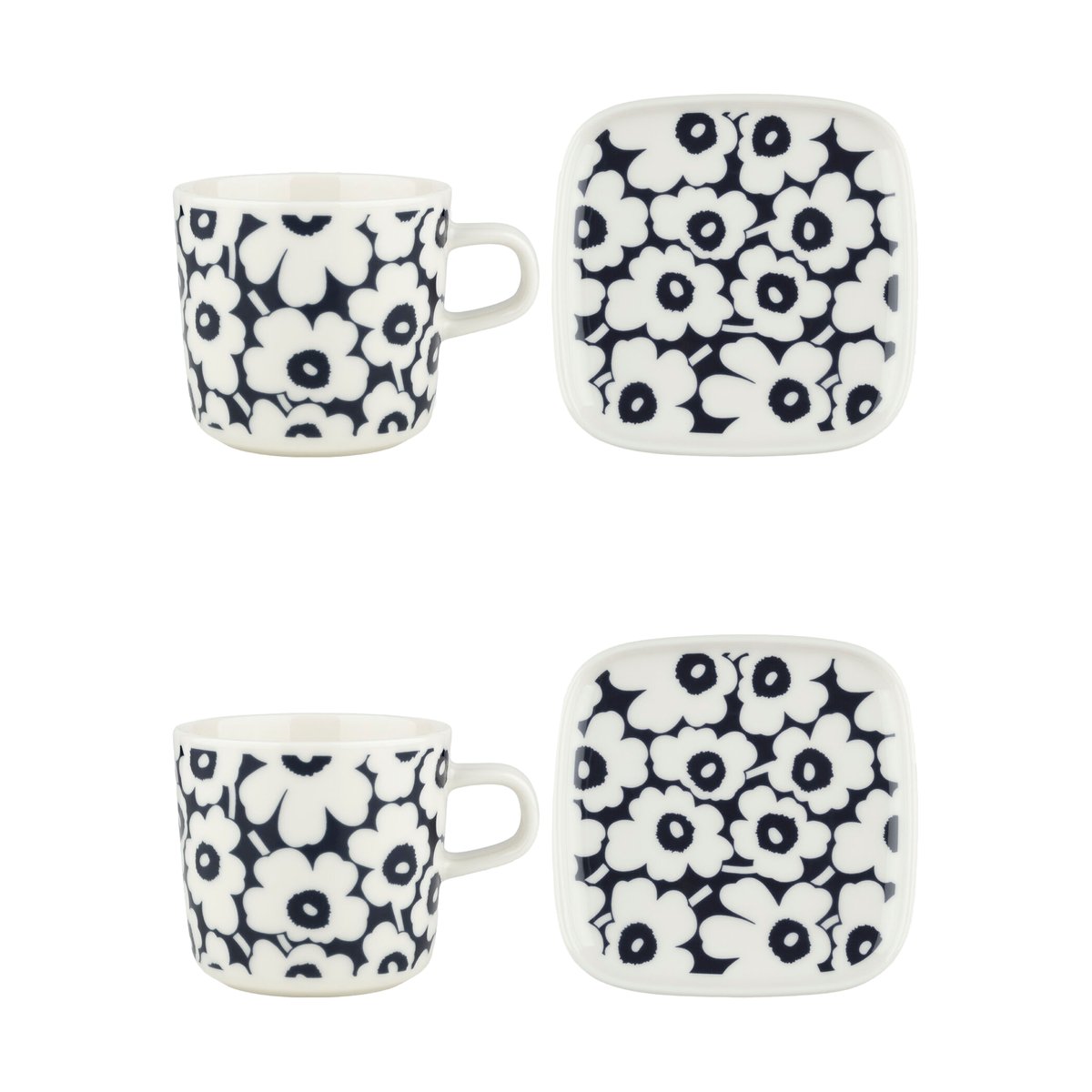 Marimekko Pikkuinen Unikko kop og underkop sæt 20 cl 4 dele Dark blue-white