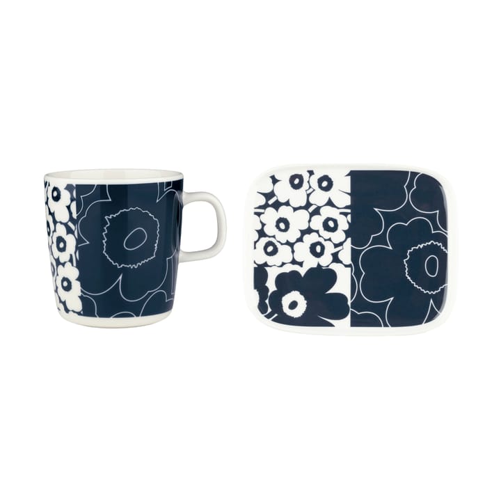 Unikko kollaasi bakke + kop 2 dele, White-dark blue Marimekko