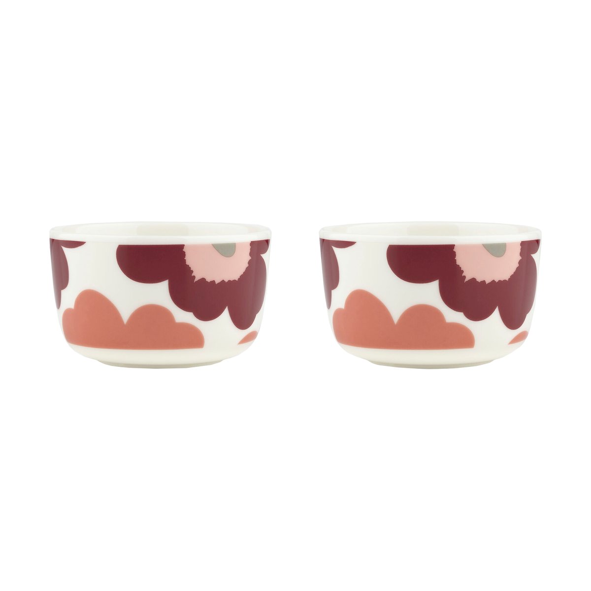 Marimekko Unikko skål 2,5 dl 2-pak White-dark cherry-salmon red