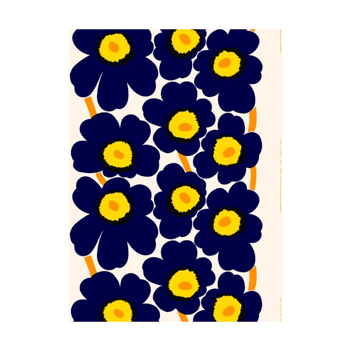 Unikko stof heavyweight bomuld, Cotton-d. blue-yellow-orange Marimekko