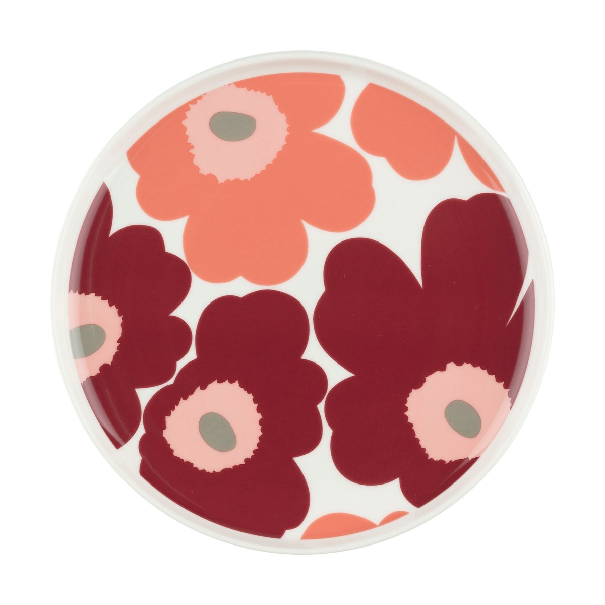 Marimekko Unikko tallerken Ø20 cm White-dark cherry-salmon red