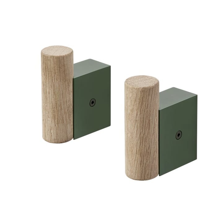 Attach tøjknag 2-pak, Oak/Dark green Muuto