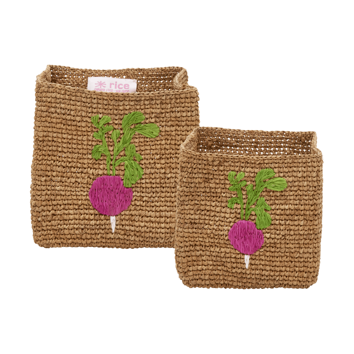 RICE Rice Raffia opbevaringskurv 2 dele Radish Embroidery-Tea