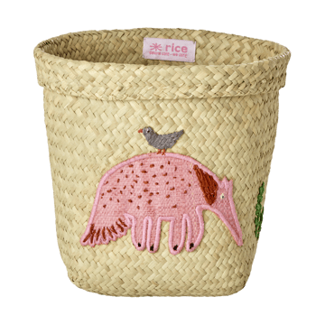 Rice raffia opbevaringskurv rund 2 dele - Animal Embroidery-Pink-Orange - RICE