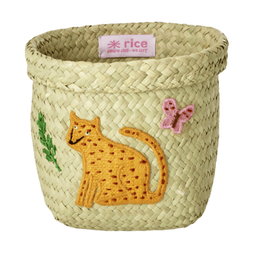 Rice raffia opbevaringskurv rund 2 dele - Animal Embroidery-Pink-Orange - RICE