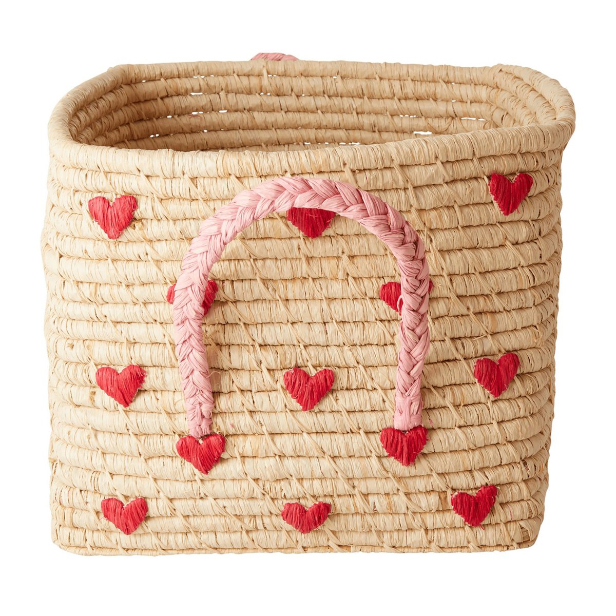 RICE Rice raffiakurv med hank 30×30 cm Red hearts