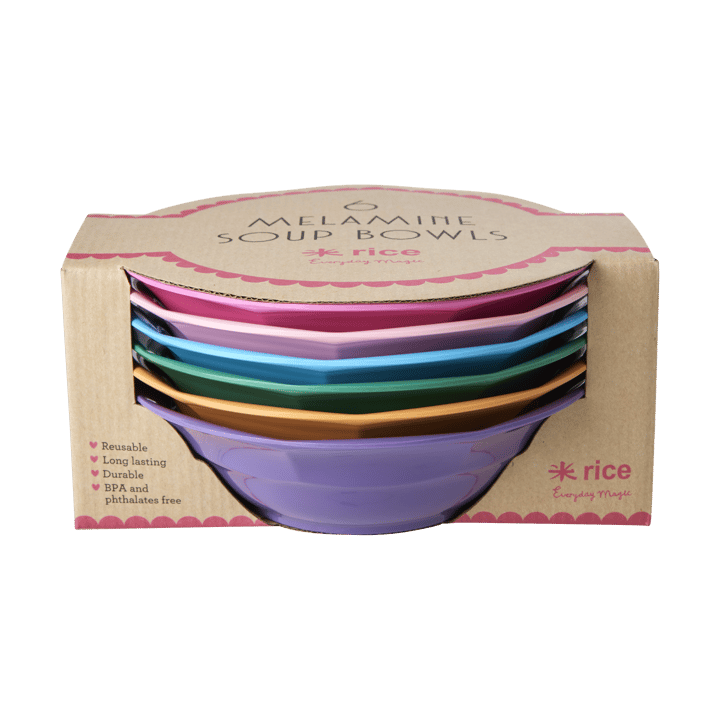 Rice suppetallerken melamin Ø19 cm 6 dele, Multicolor RICE