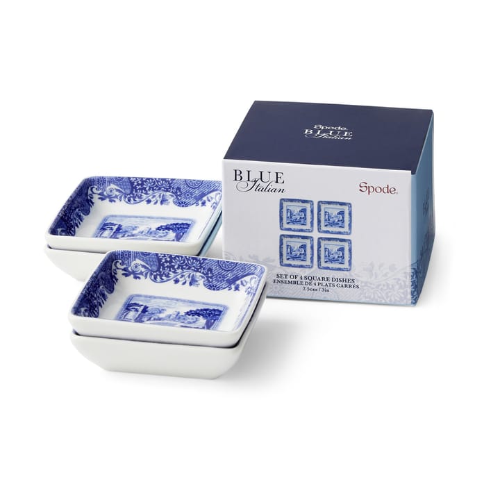 Blue Italian fad 8x8 cm 4-pak - Blå-hvid - Spode