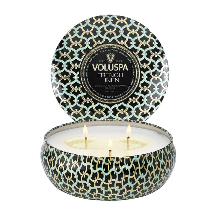 Maison Blanc 3-wick Tin duftlys 40 timer, French Linen Voluspa