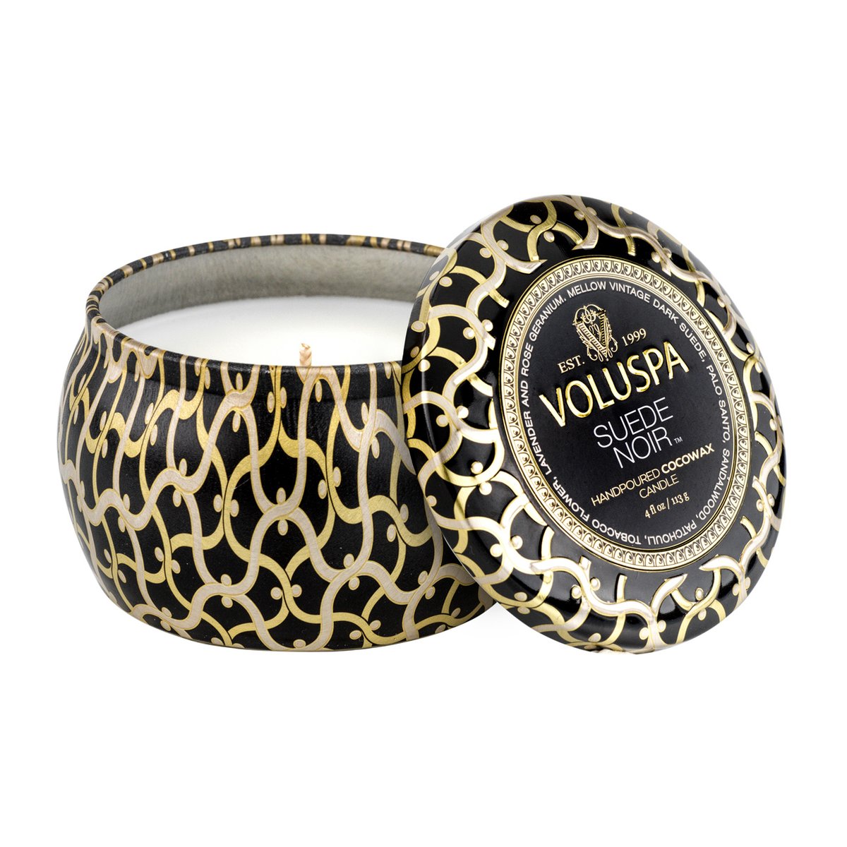 Voluspa Maison Noir Mini Tin duftlys timer Suede Noir